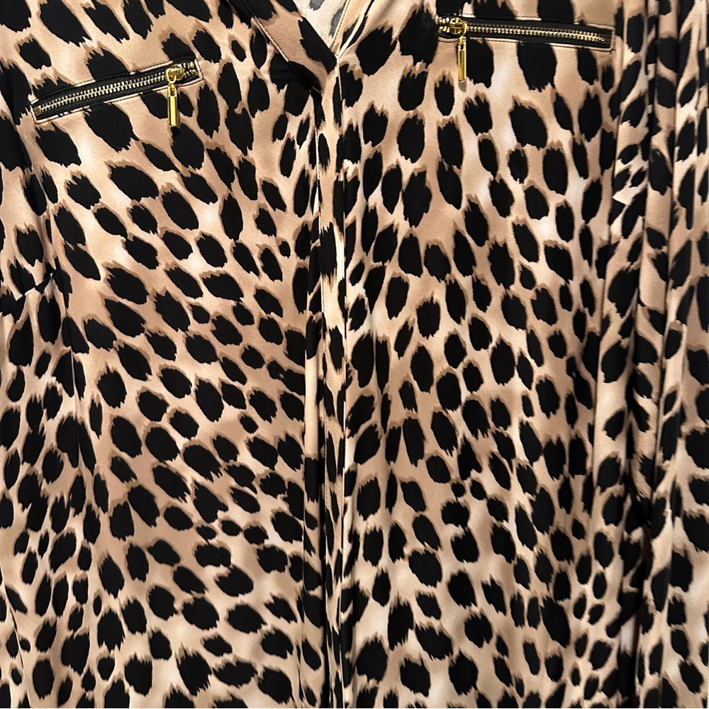 INC International Concepts Beige and Black Leopard Print Blouse with Zip Pockets - Picture 2 of 8